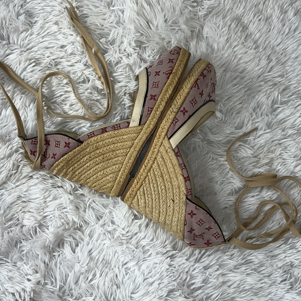 Louis Vuitton Tan and Red Wedge Shoes - Picture 8 of 13